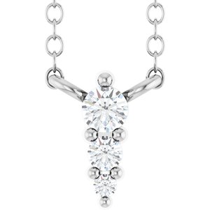 14K White Gold 3-Stone Round 2 Mm Si1-Si2, G-H 18 In Polished .05 Ctw Lab-Grown Diamond Graduated Bar Necklace