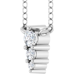 14K White Gold 3-Stone Round 2 Mm Si1-Si2, G-H 18 In Polished .05 Ctw Lab-Grown Diamond Graduated Bar Necklace
