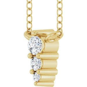 14K Yellow Gold 3-Stone Round 2 Mm Lab-Grown Diamond Si1-Si2, G-H 18 In Polished .05 Ctw Lab-Grown Diamond Graduated Bar Necklace