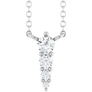 14K White Gold 4-Stone Round 2.5 Mm Si1-Si2, G-H 18 In Polished 1/8 Ctw Lab-Grown Diamond Graduated Bar Necklace