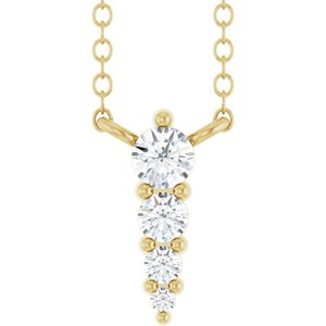 14K Yellow Gold 4-Stone Round  2.5 Mm  I1, G-H  18 In Polished 1/8 Ctw Natural Diamond Graduated Bar Necklace