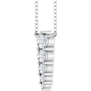 14K White Gold 5-Stone Round 2.75 Mm Si1-Si2, G-H 18 In Polished 1/5 Ctw Lab-Grown Diamond Graduated Bar Necklace