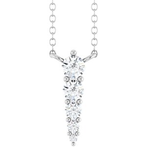 14K White Gold 5-Stone Round 2.75 Mm Si1-Si2, G-H 18 In Polished 1/5 Ctw Lab-Grown Diamond Graduated Bar Necklace
