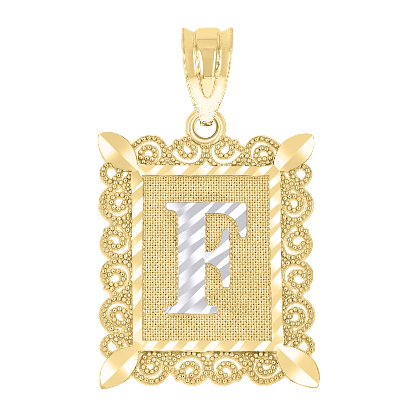10K Two-Tone Gold Unisex Diamond-Cut Initial Charm Pendant