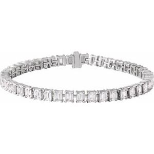 14K White Gold Emerald 4.1 X 3.1Mm G-H Si 10 1/2 Ctw Lab-Grown Diamond Line Bracelet, Length: 7 In