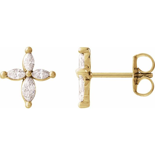 14K Yellow Gold Marquise Friction Polished 1/3 Ctw Marquise Natural Diamond Cross Earrings
