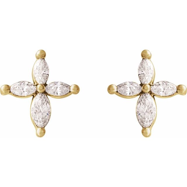 14K Yellow Gold Marquise Friction Polished 1/3 Ctw Marquise Natural Diamond Cross Earrings