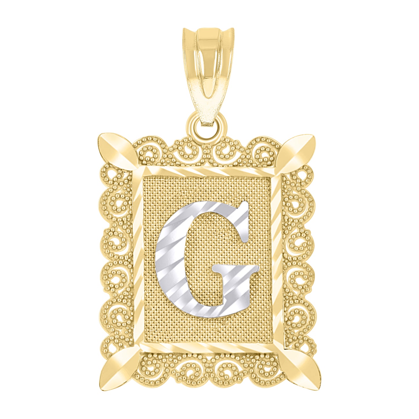 10K Two-Tone Gold Unisex Diamond-Cut Initial Charm Pendant