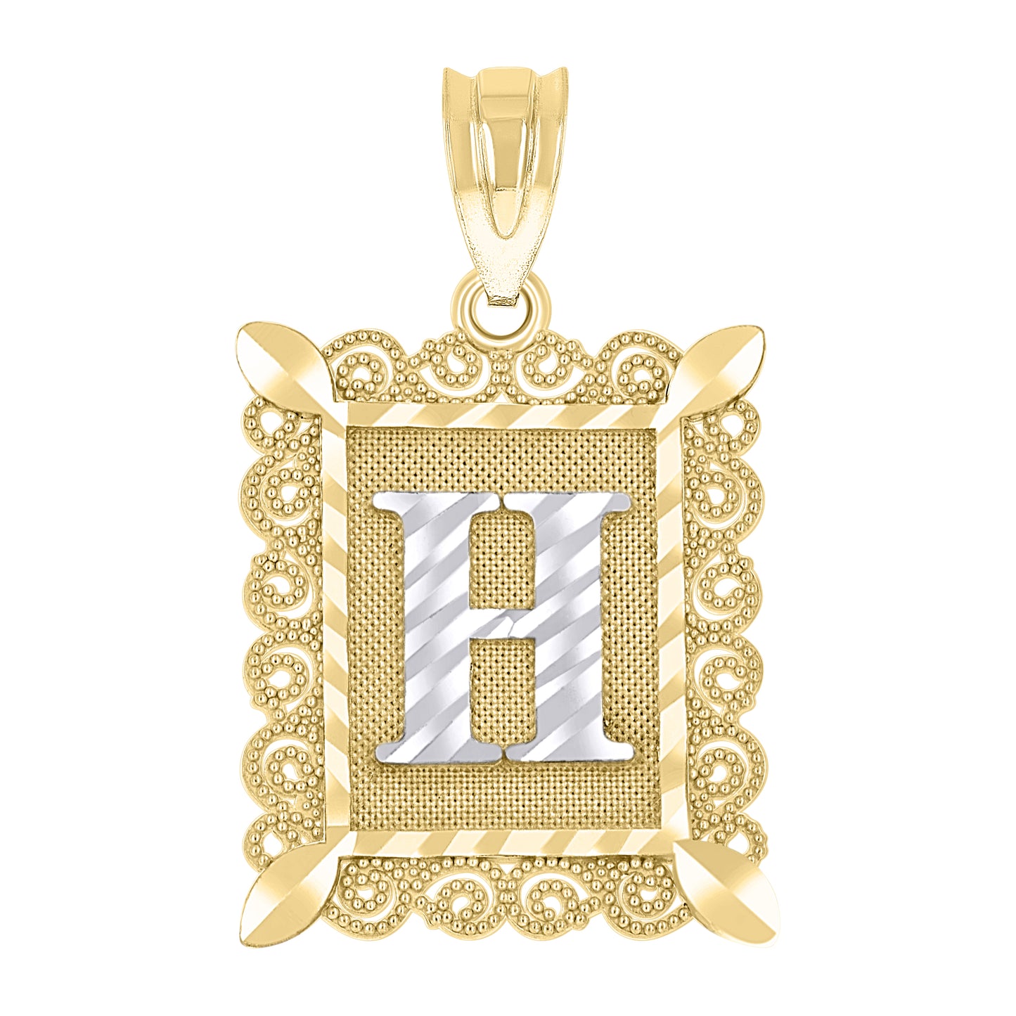 10K Two-Tone Gold Unisex Diamond-Cut Initial Charm Pendant