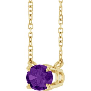 14K Yellow Gold Oval 7 X 5 Mm  Natural Amethyst 4-Prong Claw Necklace, Length: 18 In
