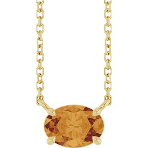 14K Yellow Gold Oval 7 X 5 Mm  Natural Citrine 4-Prong Claw Necklace, Length: 18 In