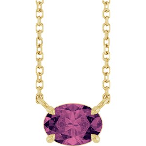 14K Yellow Gold Oval 7 X 5 Mm  Natural Pink Tourmaline 4-Prong Claw Necklace, Length: 18 In