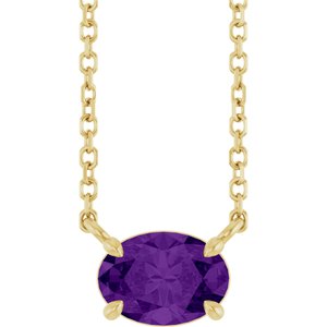 14K Yellow Gold Oval 7 X 5 Mm  Natural Amethyst 4-Prong Claw Necklace, Length: 18 In