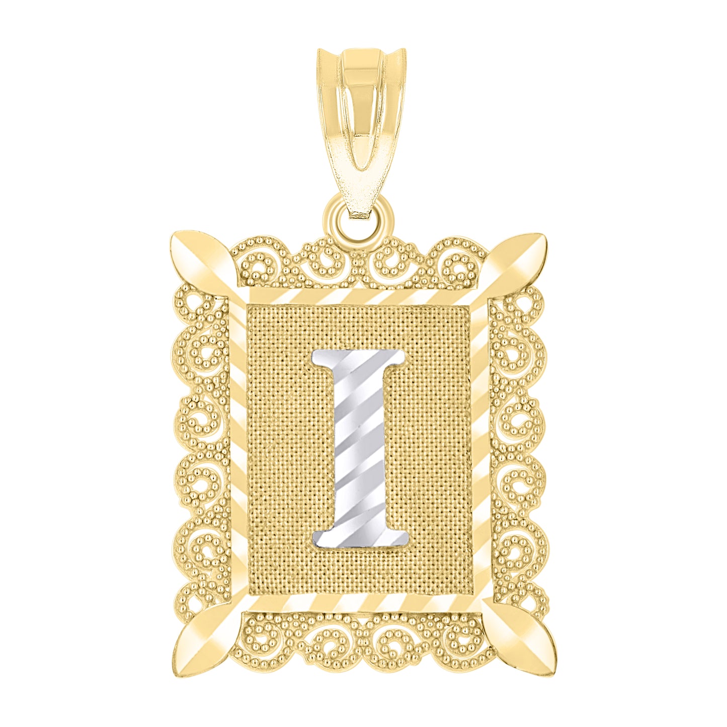 10K Two-Tone Gold Unisex Diamond-Cut Initial Charm Pendant