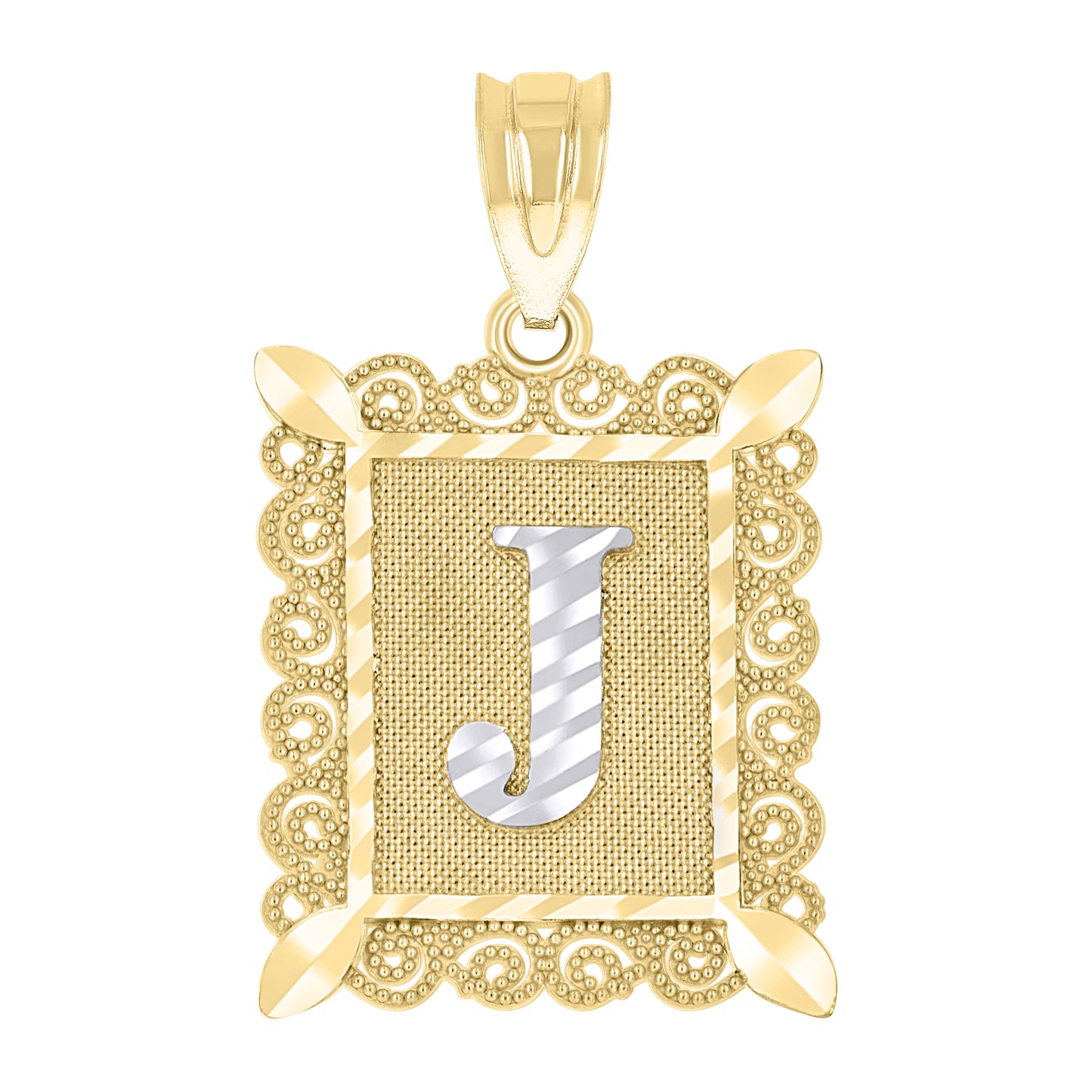 10K Two-Tone Gold Unisex Diamond-Cut Initial Charm Pendant