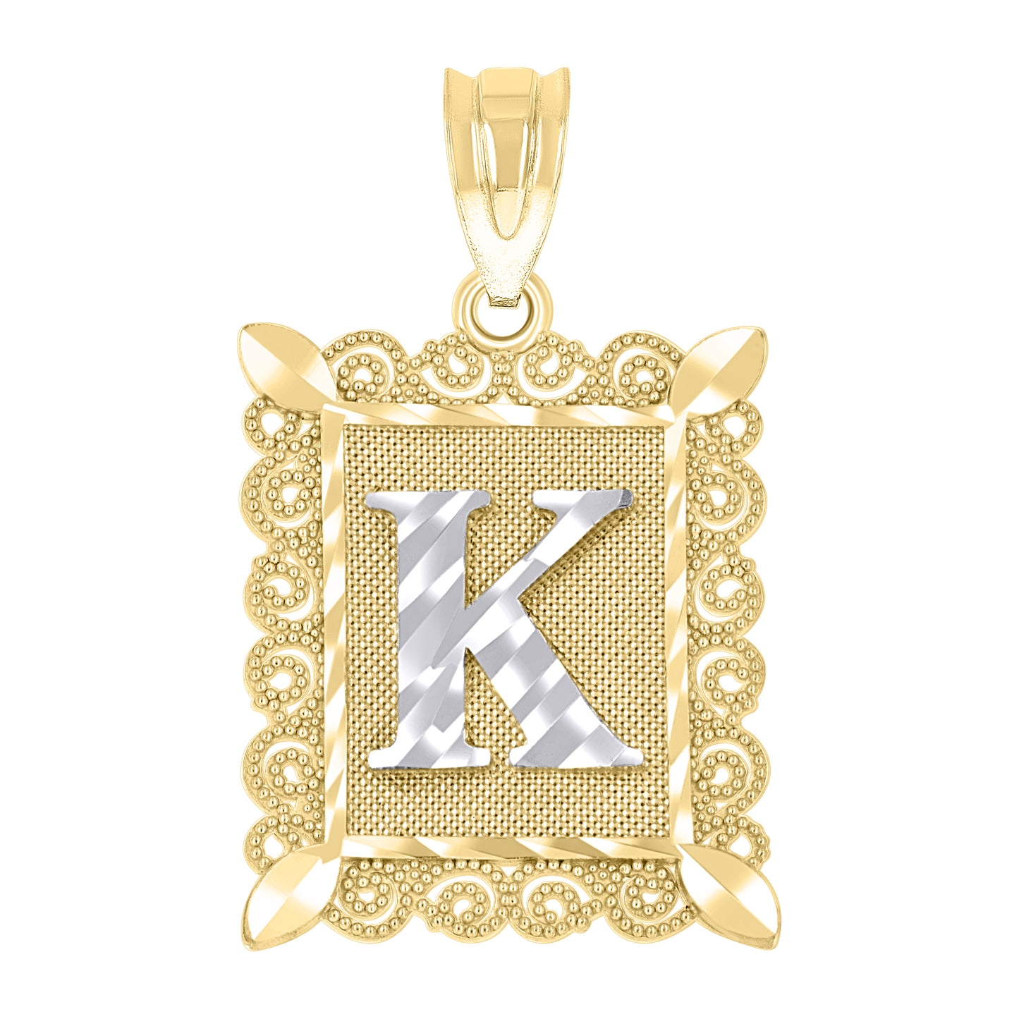 10K Two-Tone Gold Unisex Diamond-Cut Initial Charm Pendant