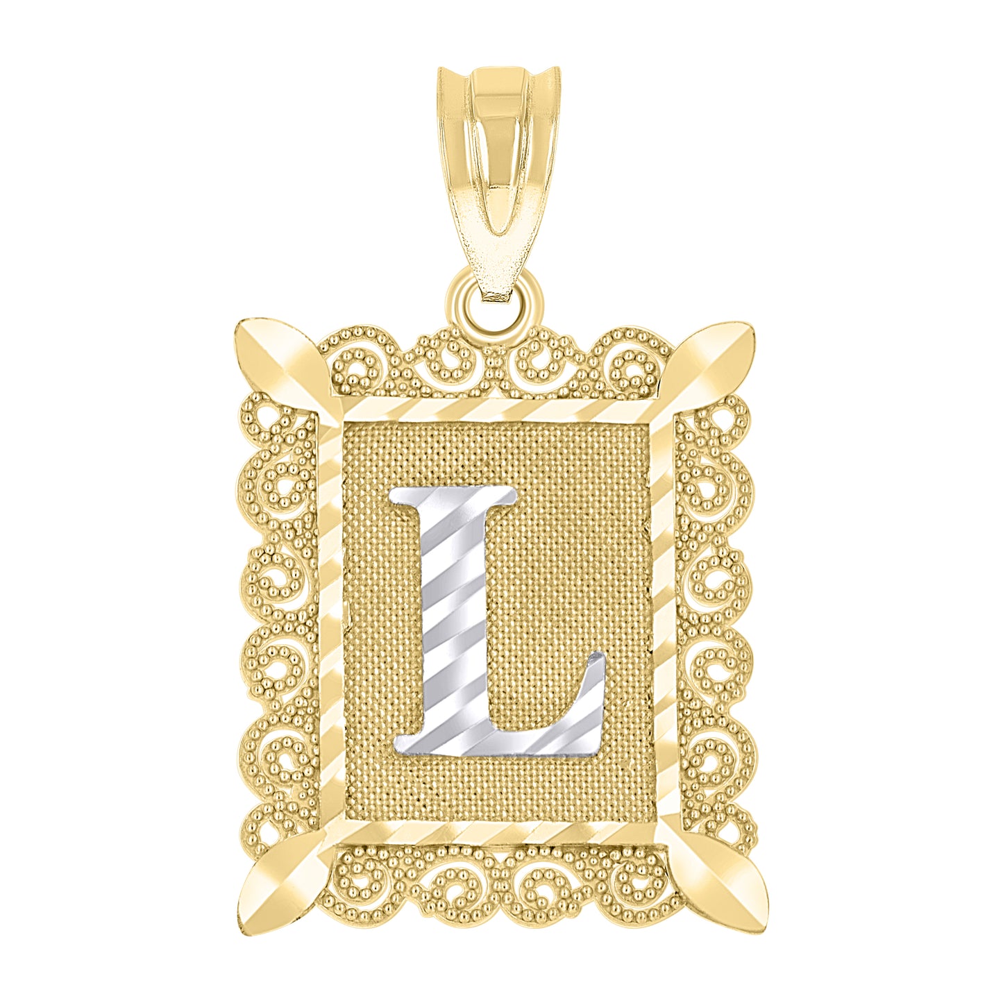 10K Two-Tone Gold Unisex Diamond-Cut Initial Charm Pendant