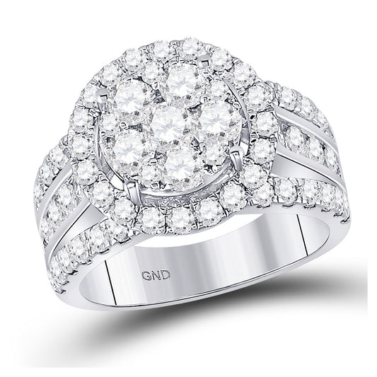 14K White Gold Round Diamond Cluster Bridal Wedding Engagement Ring 2 Cttw, Womens Size: 5-10