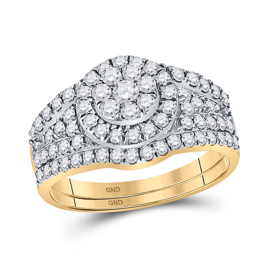 14K Yellow Gold Round Diamond Cluster Bridal Wedding Ring Band Set , Womens Size: 5-10
