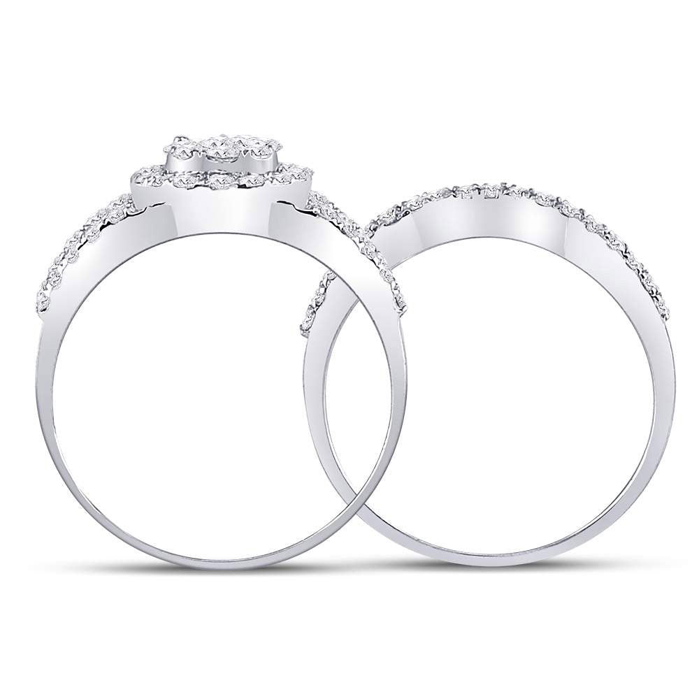 14K White Or Yellow Gold Round Diamond Cluster Bridal Wedding Ring Band Set , Womens Size: 5-10