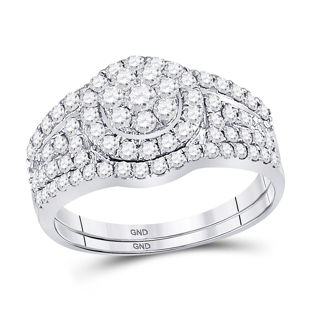 14K White Or Yellow Gold Round Diamond Cluster Bridal Wedding Ring Band Set , Womens Size: 5-10