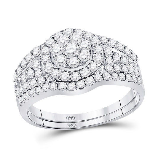 14K White Or Yellow Gold Round Diamond Cluster Bridal Wedding Ring Band Set , Womens Size: 5-10