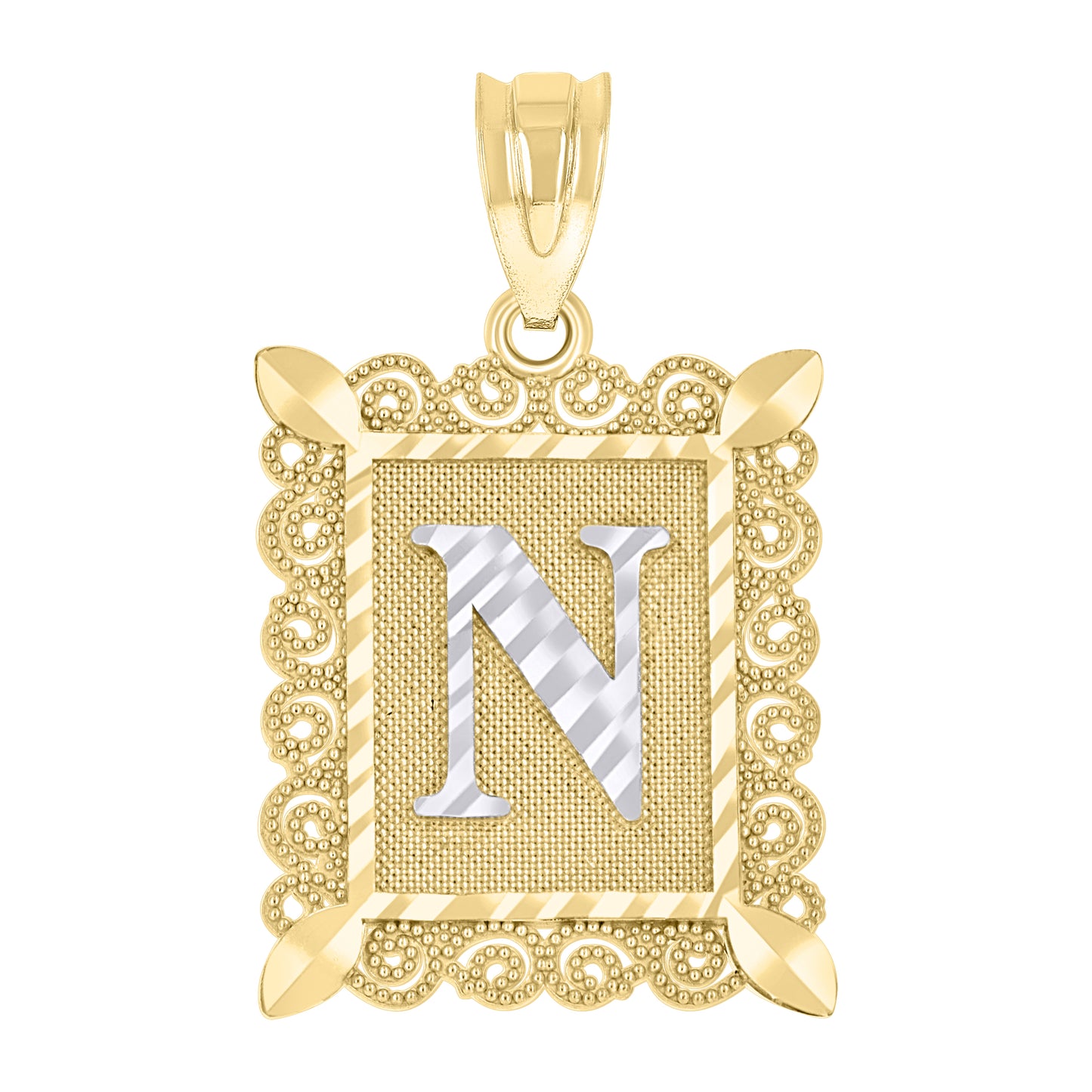 10K Two-Tone Gold Unisex Diamond-Cut Initial Charm Pendant