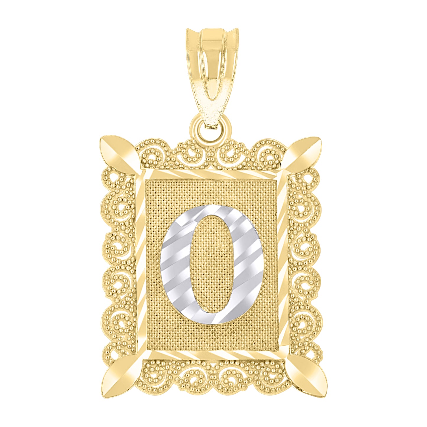 10K Two-Tone Gold Unisex Diamond-Cut Initial Charm Pendant