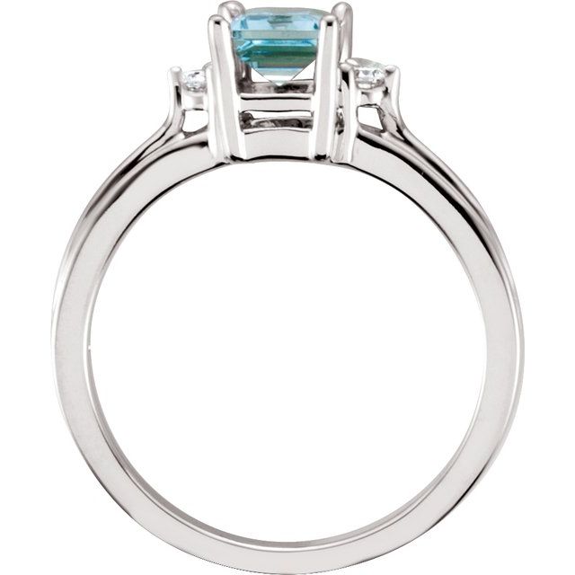 14K White Gold Emerald 7 X 5 Mm Polished Natural Aquamarine And .06 Ctw Natural Diamond Ring, Size 6