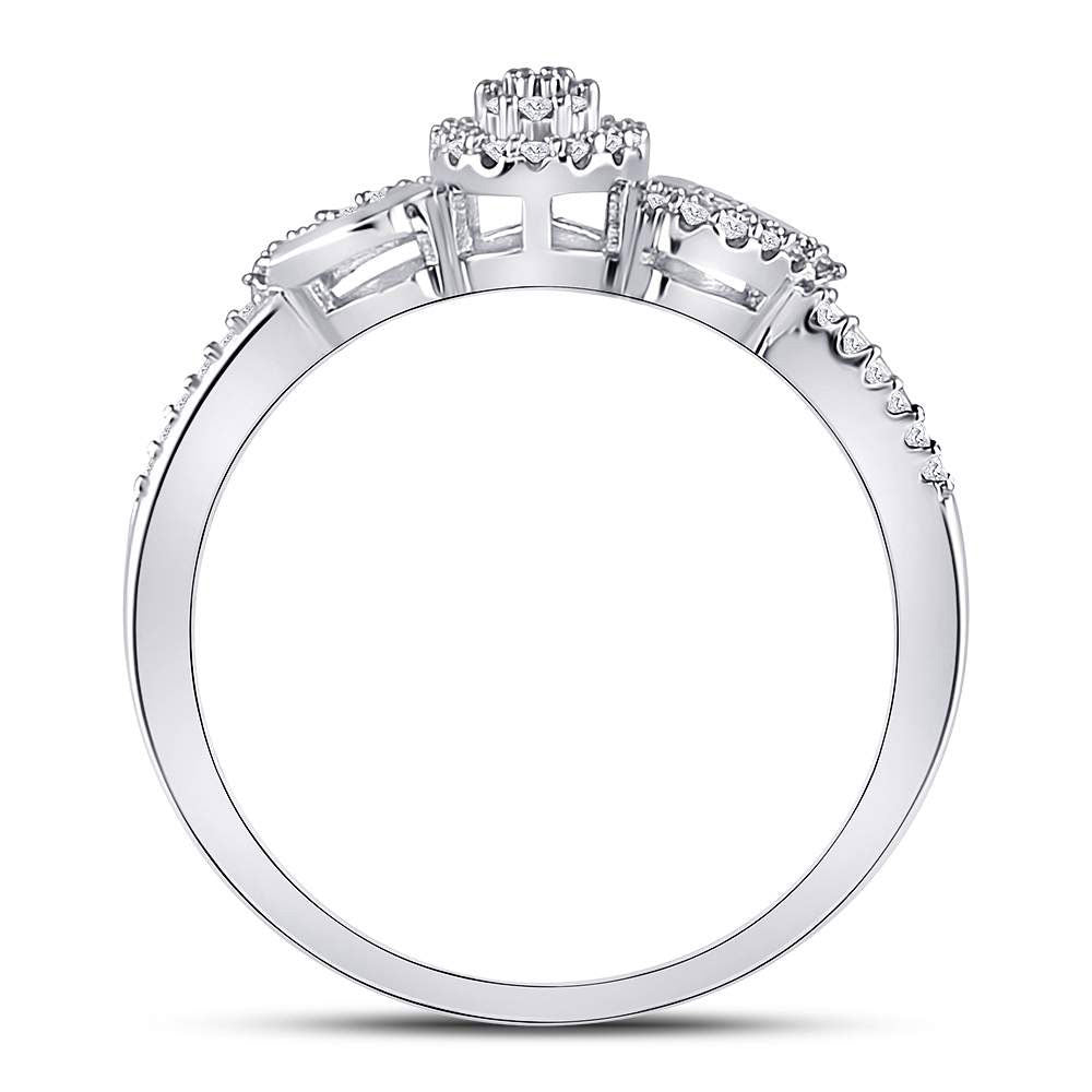 10kt White Gold Womens Round Diamond Teardrop Curl Cluster Ring 1/10 Cttw