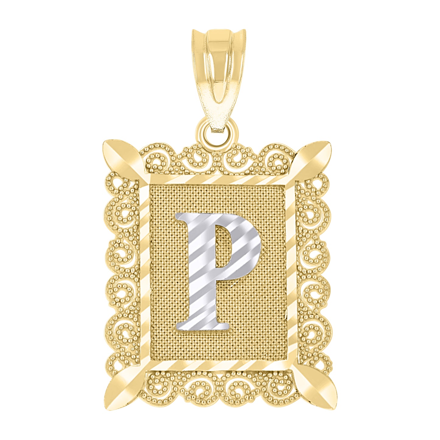 10K Two-Tone Gold Unisex Diamond-Cut Initial Charm Pendant