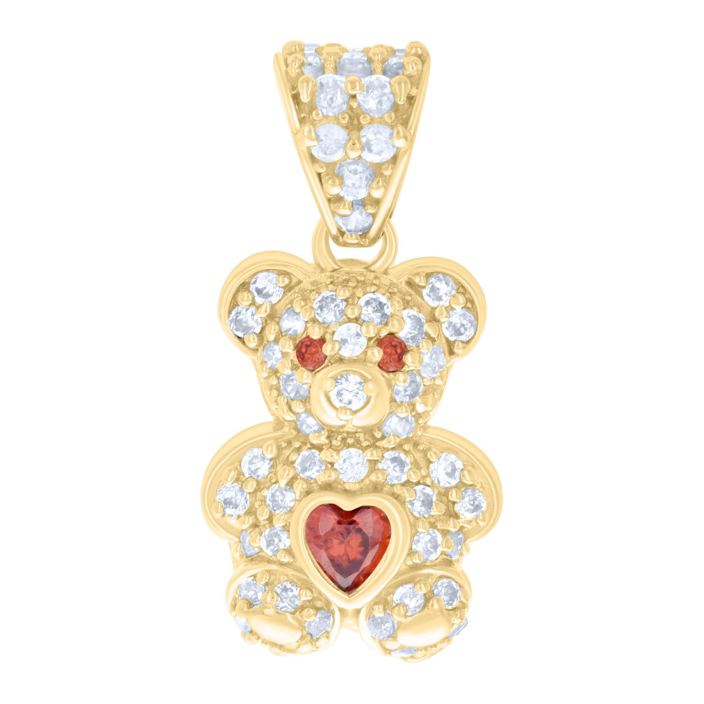 10K Yellow Gold Womens Heart Round Cubic-Zirconia Birthstone Teddy Bear Charm Pendant