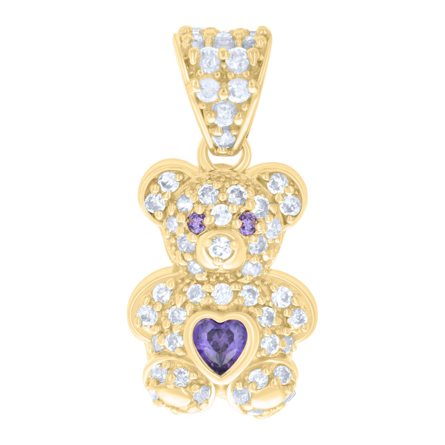 10K Yellow Gold Womens Heart Round Cubic-Zirconia Birthstone Teddy Bear Charm Pendant