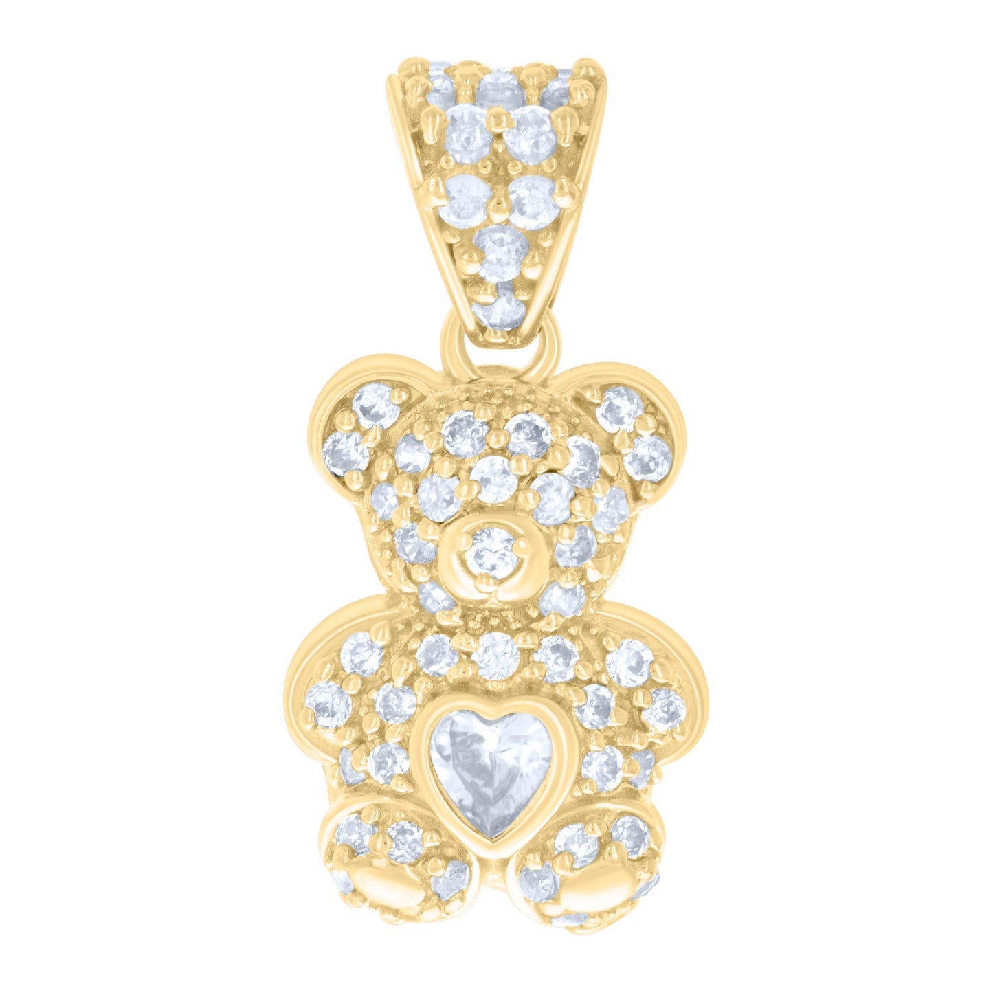 10K Yellow Gold Womens Heart Round Cubic-Zirconia Birthstone Teddy Bear Charm Pendant