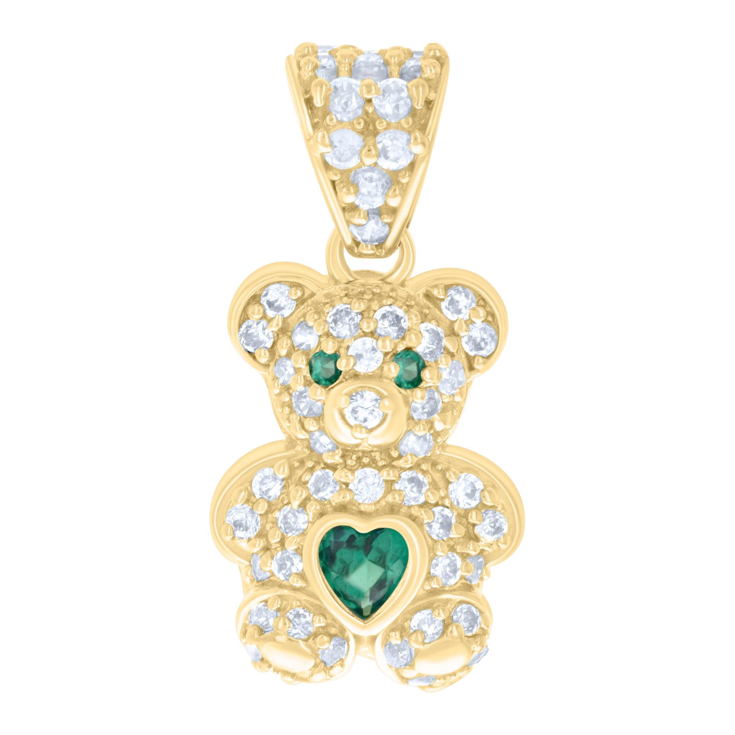 10K Yellow Gold Womens Heart Round Cubic-Zirconia Birthstone Teddy Bear Charm Pendant