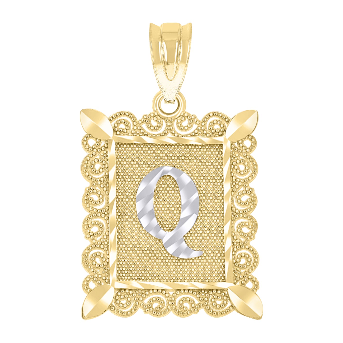 10K Two-Tone Gold Unisex Diamond-Cut Initial Charm Pendant