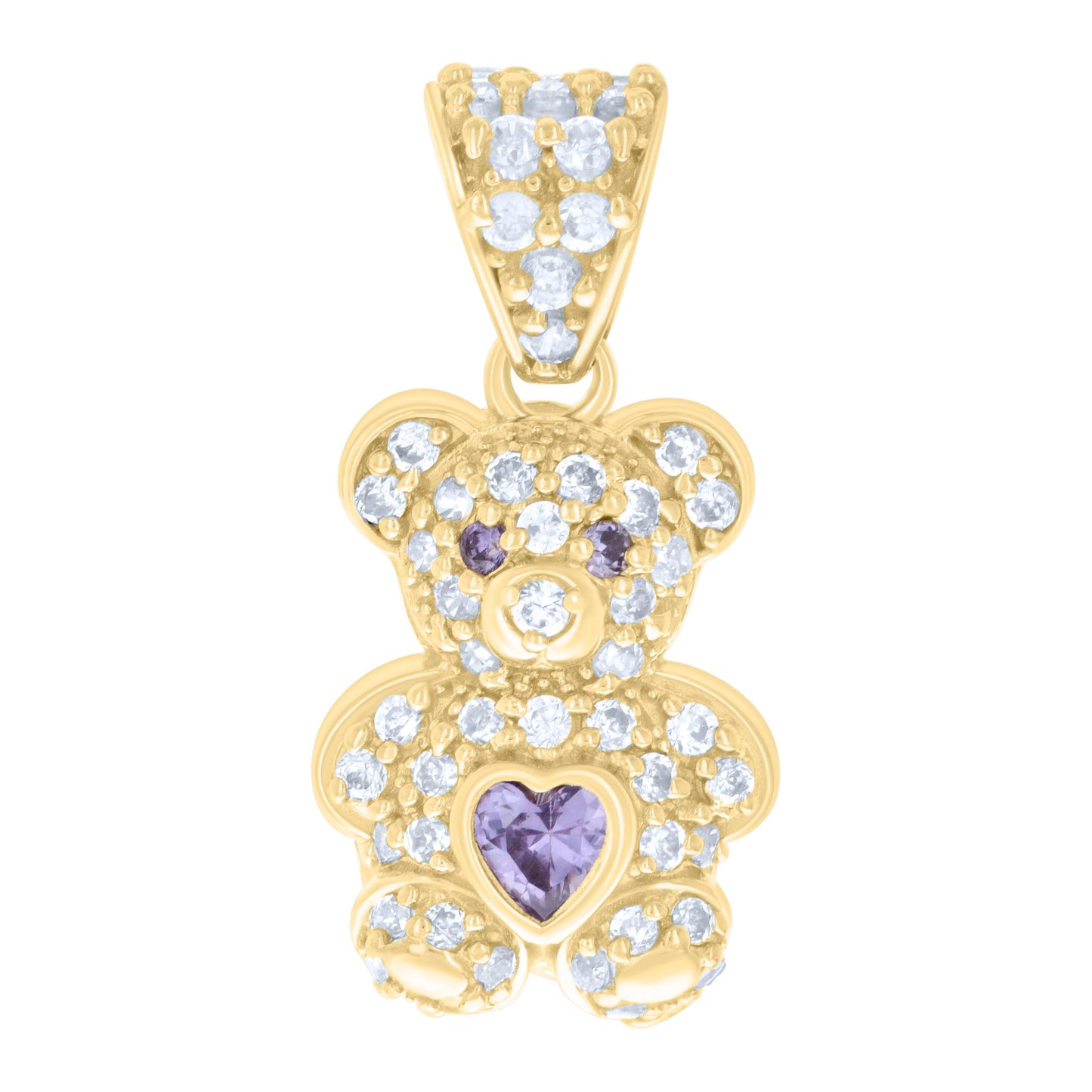 10K Yellow Gold Womens Heart Round Cubic-Zirconia Birthstone Teddy Bear Charm Pendant
