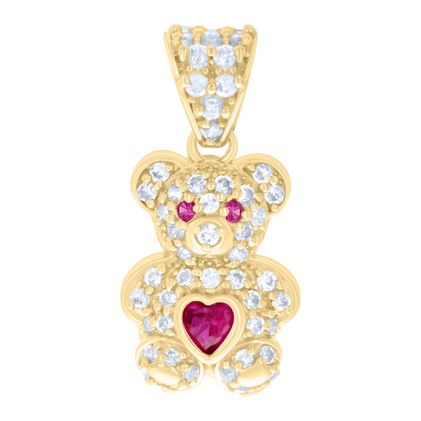 10K Yellow Gold Womens Heart Round Cubic-Zirconia Birthstone Teddy Bear Charm Pendant
