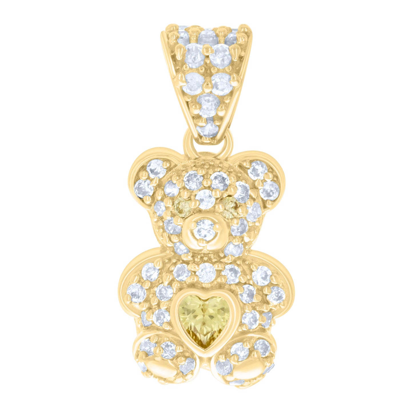 10K Yellow Gold Womens Heart Round Cubic-Zirconia Birthstone Teddy Bear Charm Pendant