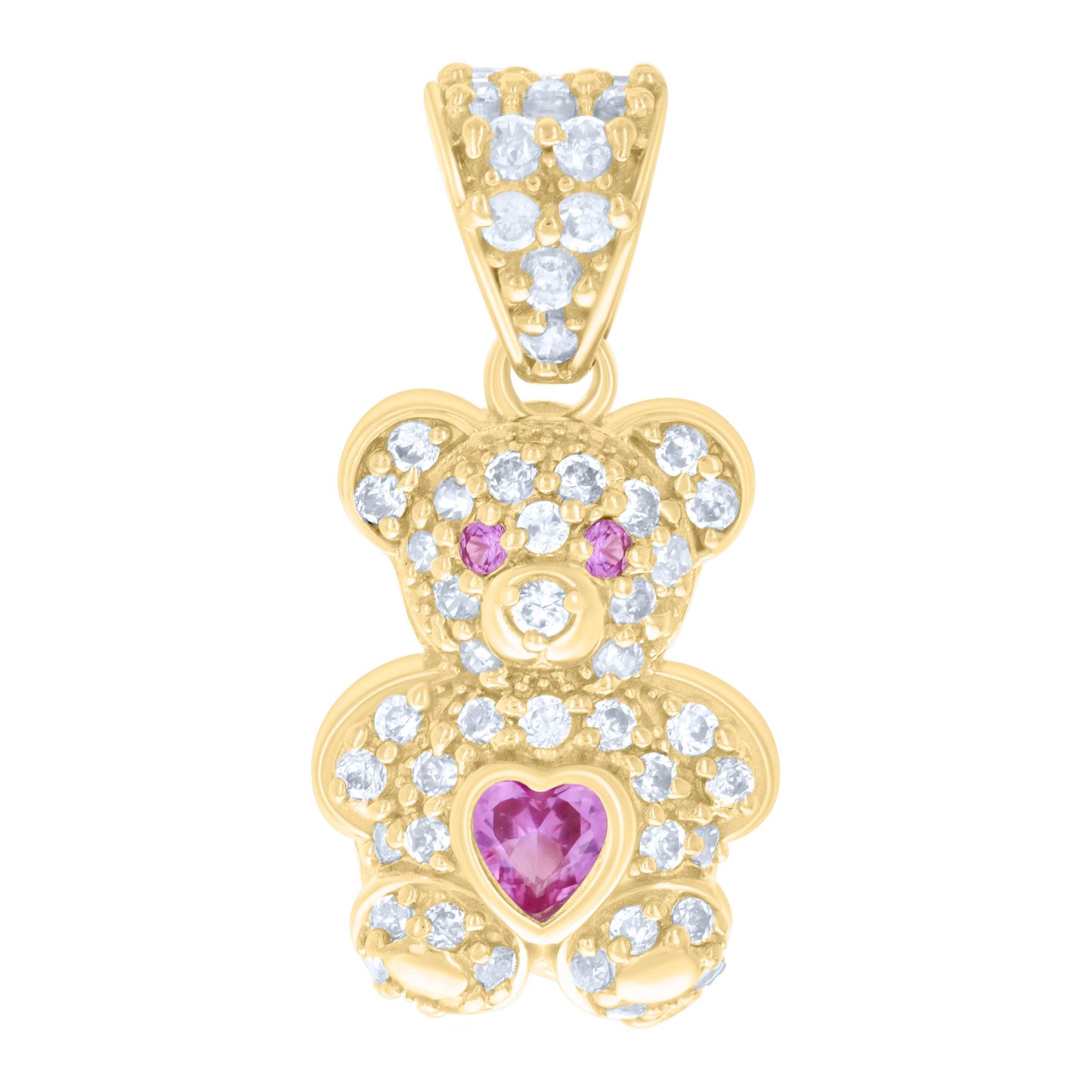 10K Yellow Gold Womens Heart Round Cubic-Zirconia Birthstone Teddy Bear Charm Pendant