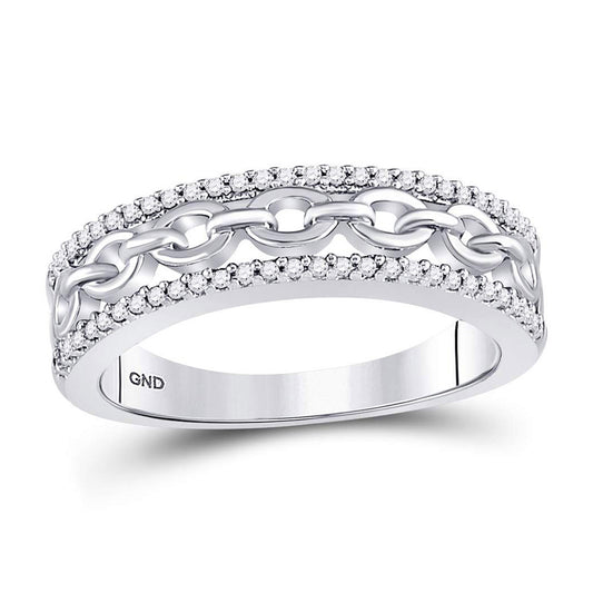 10K White Gold Womens Round Diamond Chain Link Fashion Band Ring 1/6 Cttw, Womens Size: 5-10