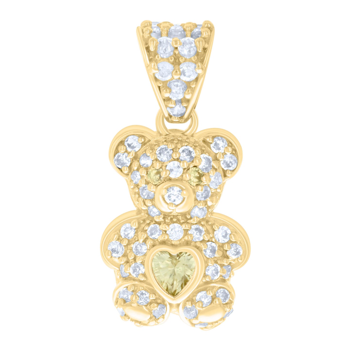 10K Yellow Gold Womens Heart Round Cubic-Zirconia Birthstone Teddy Bear Charm Pendant
