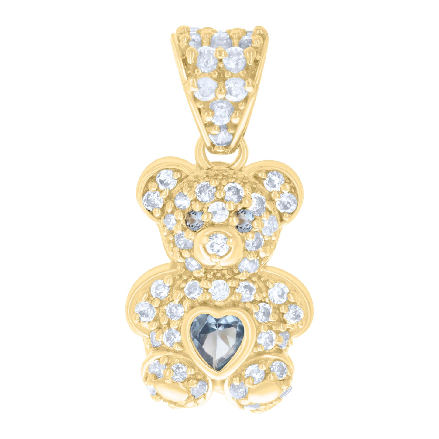 10K Yellow Gold Womens Heart Round Cubic-Zirconia Birthstone Teddy Bear Charm Pendant