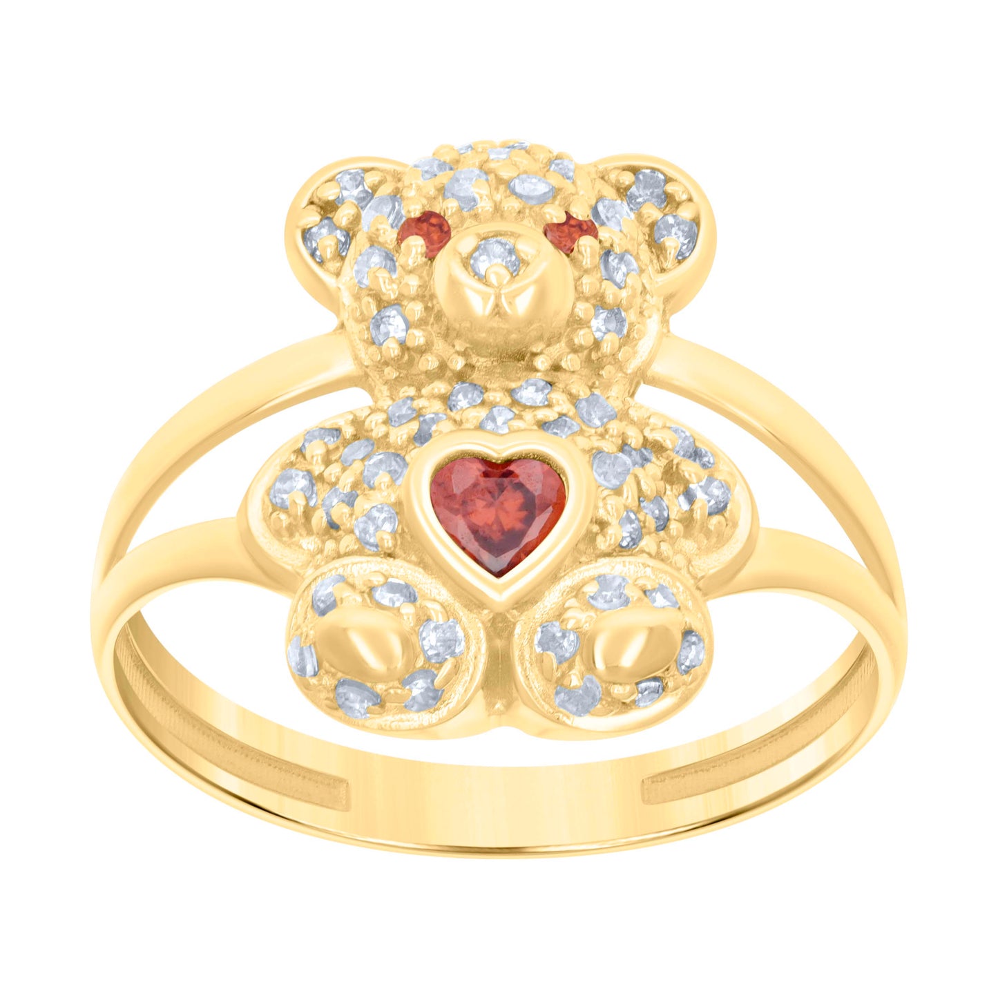 10K Yellow Gold Womens Heart Round Cubic-Zirconia Birthstone Teddy Bear Bridal Anniversary Engagement Wedding Ring