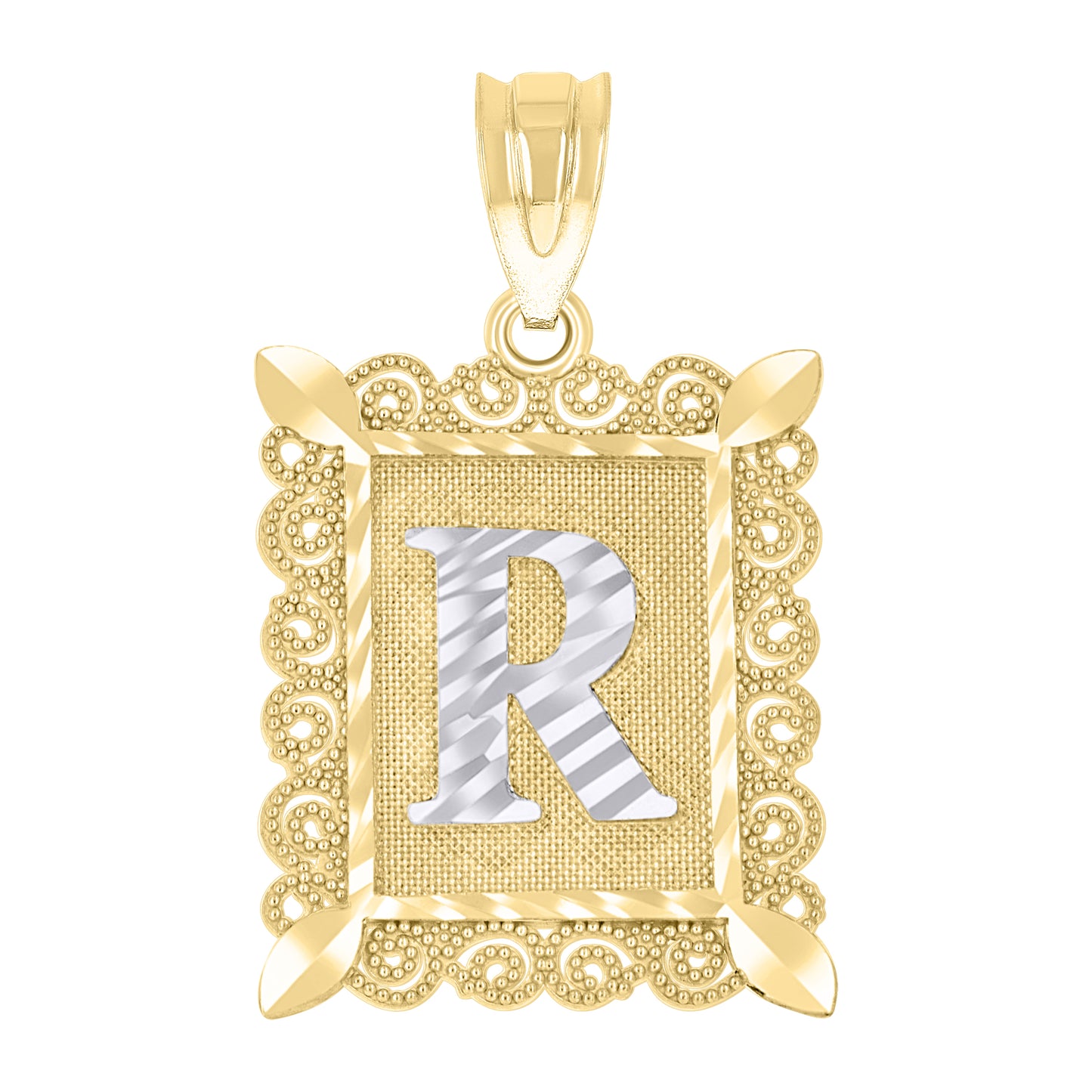 10K Two-Tone Gold Unisex Diamond-Cut Initial Charm Pendant