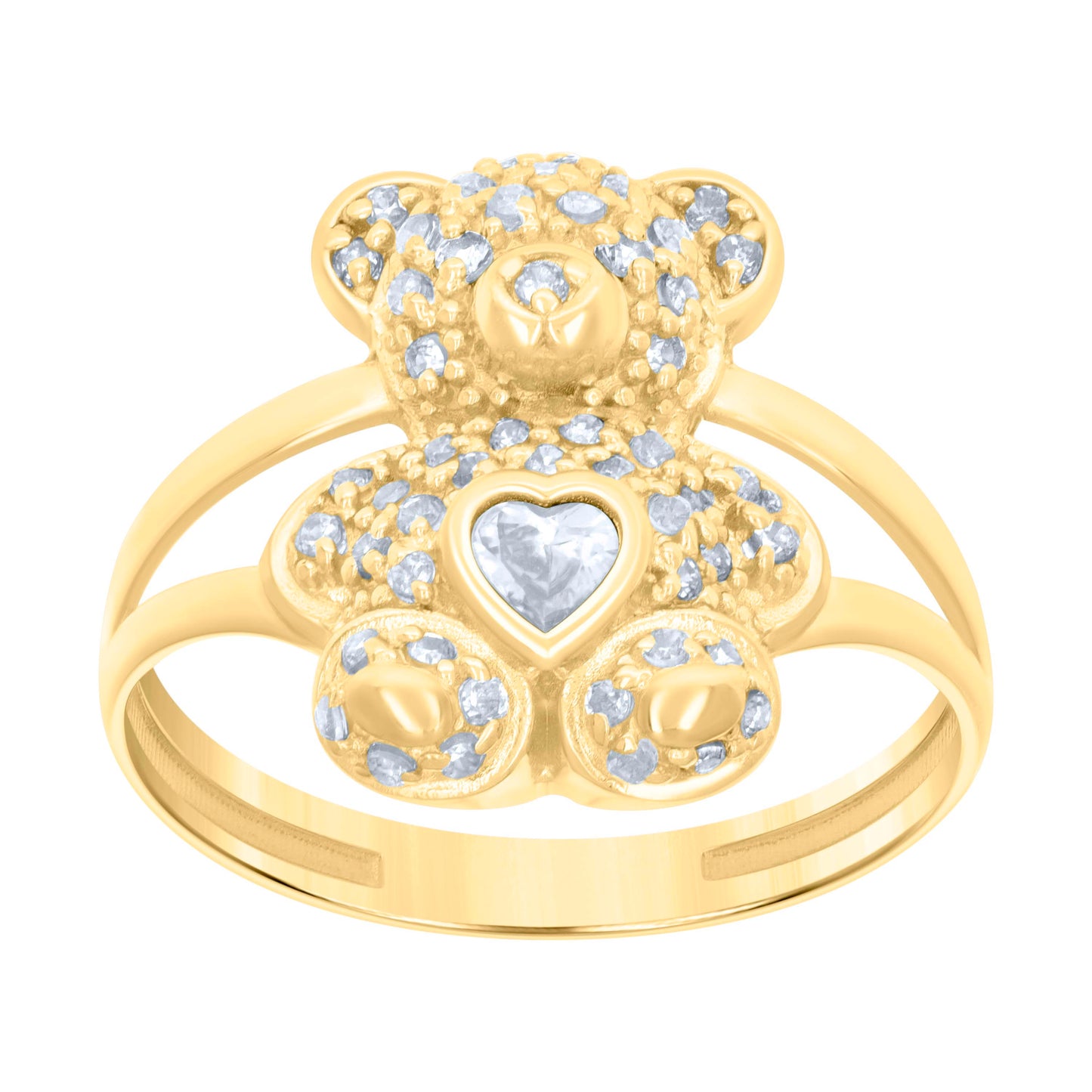 10K Yellow Gold Womens Heart Round Cubic-Zirconia Birthstone Teddy Bear Bridal Anniversary Engagement Wedding Ring