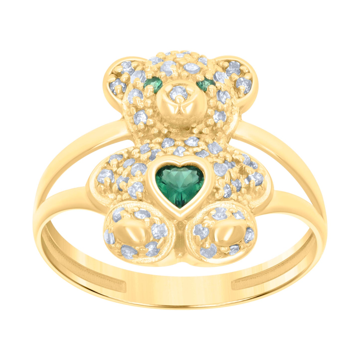 10K Yellow Gold Womens Heart Round Cubic-Zirconia Birthstone Teddy Bear Bridal Anniversary Engagement Wedding Ring