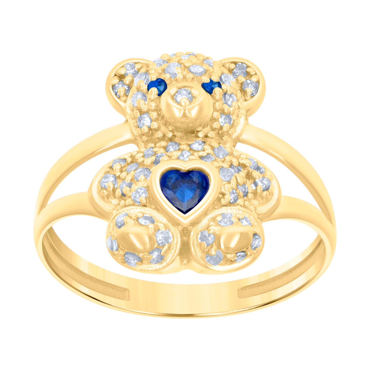 10K Yellow Gold Womens Heart Round Cubic-Zirconia Birthstone Teddy Bear Bridal Anniversary Engagement Wedding Ring