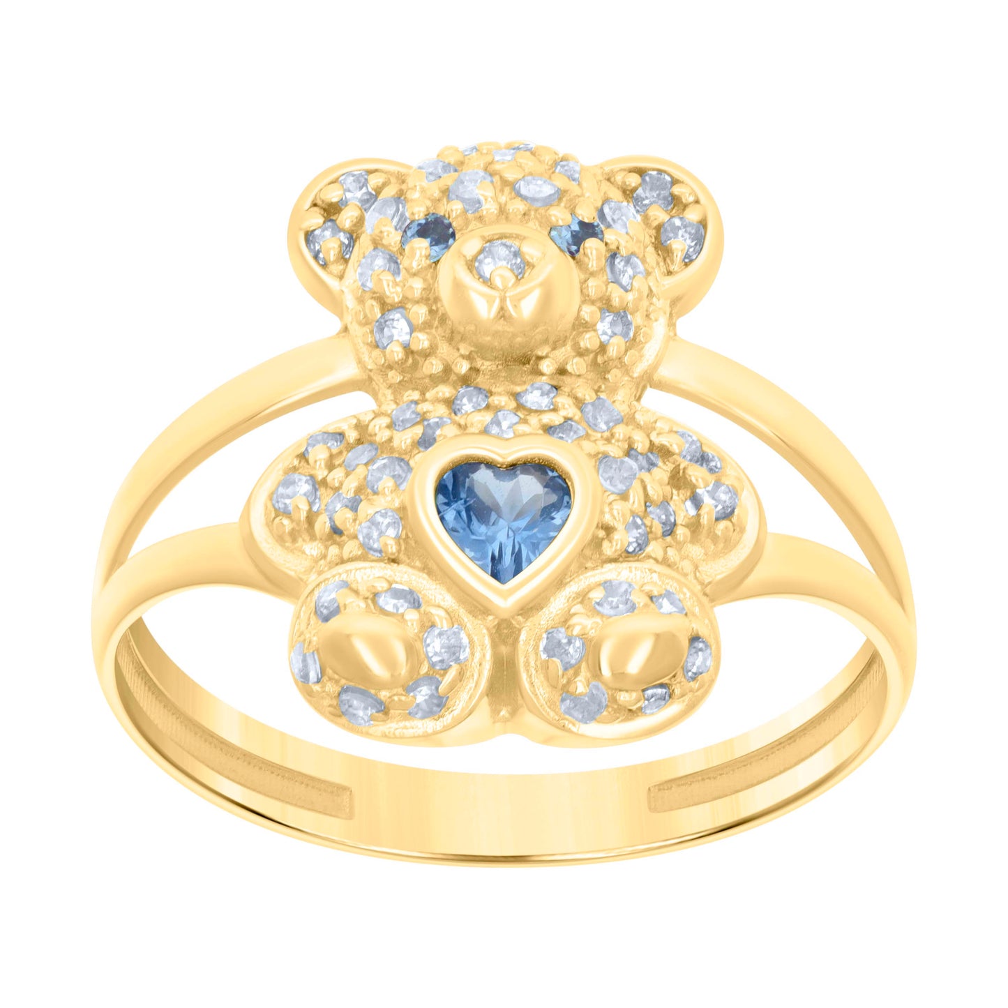 10K Yellow Gold Womens Heart Round Cubic-Zirconia Birthstone Teddy Bear Bridal Anniversary Engagement Wedding Ring