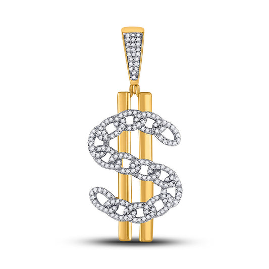 10K Yellow Gold Mens Round Diamond Dollar Sign Charm Pendant 1/2 Cttw